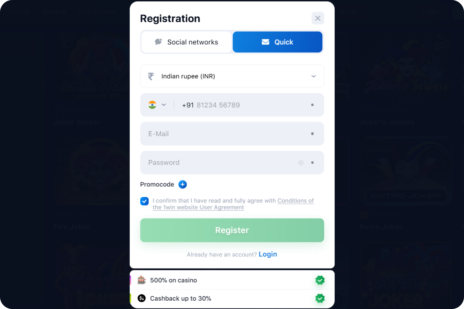 Registration page